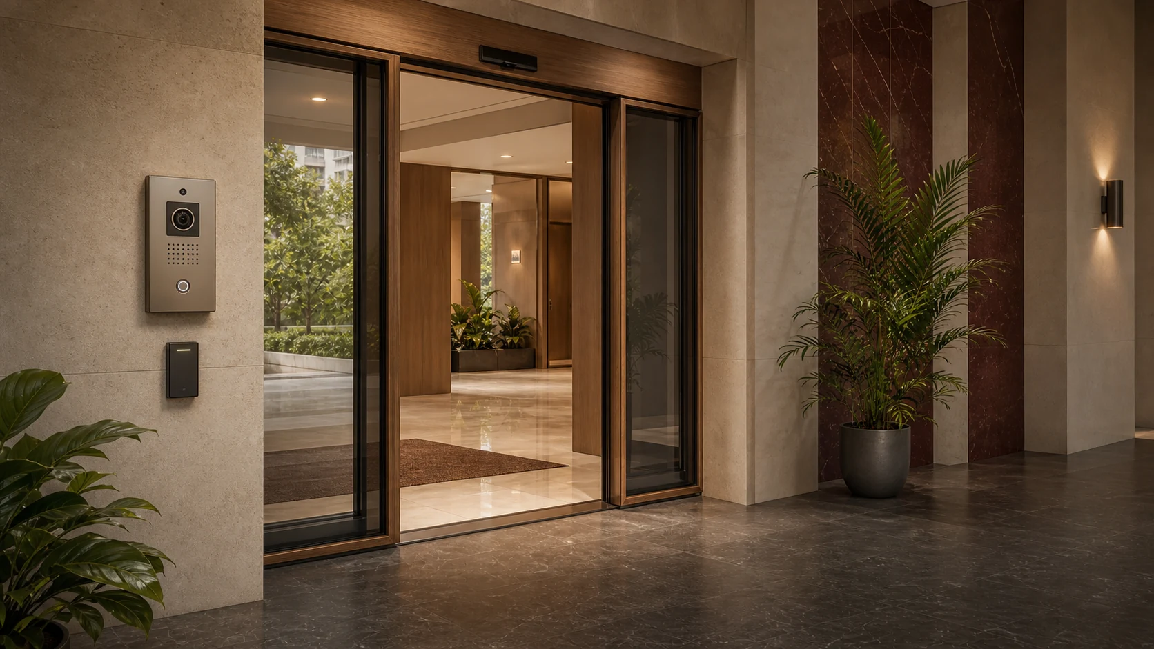 Secure Lobby Access: Video intercom and automated lobby access secure arrivals.
